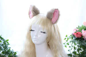 Big Cat ears Kitty Fox Headwear Light Brown Soft Furry Pink Soft Fur inside Animal Headband Costume