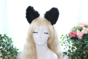 Big Cat ears Kitty Headwear Whole Black Thick Furry Black Fur Inside Animal Headband Costume Cosplay