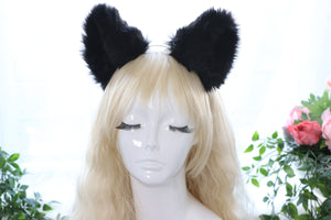 Big Cat ears Kitty Headwear Whole Black Thick Furry Black Fur Inside Animal Headband Costume Cosplay