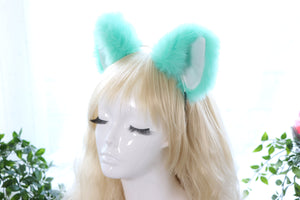 Big Cat ears Kitty Cosplay Headwear Tender Green Furry White Inside Animal Headband Costume