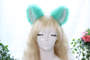 Big Cat ears Kitty Cosplay Headwear Tender Green Furry White Inside Animal Headband Costume