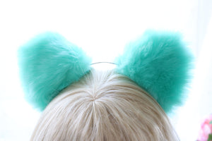 Big Cat ears Kitty Cosplay Headwear Tender Green Furry White Inside Animal Headband Costume