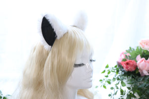 Big Cat ears Kitty Cosplay Headwear White Furry Black Inside Animal Headband Costume