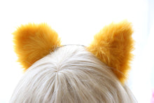 Load image into Gallery viewer, Cat ears Kitty Cosplay Headwear Yellow Furry Black Fur Inside Animal Headband Costume