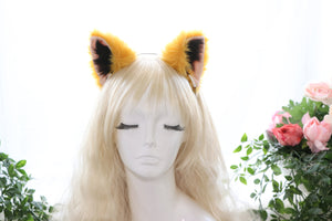 Cat ears Kitty Cosplay Headwear Yellow Furry Black Fur Inside Animal Headband Costume