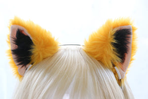 Cat ears Kitty Cosplay Headwear Yellow Furry Black Fur Inside Animal Headband Costume