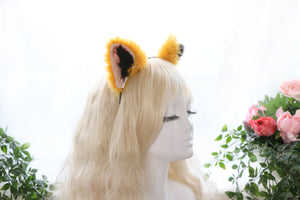 Cat ears Kitty Cosplay Headwear Yellow Furry Black Fur Inside Animal Headband Costume