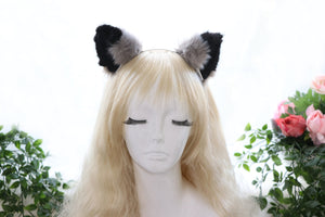 Big Cat ears Kitty Cosplay Headwear Gray Black Furry Animal Headband Costume Bell Bow