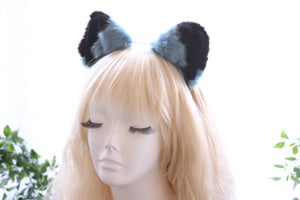 Cat ears Kitty Headwear Cyan-blue Furry Black Top Inside Animal Headband Costume Bow Bells