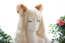 Load image into Gallery viewer, Cat ears Kitty Fox ears Cosplay Headwear Tan Yellow White Furry Flesh Wolf Dog Animal Headband Costume
