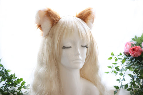 Cat ears Kitty Fox ears Cosplay Headwear Tan Yellow White Furry Flesh Wolf Dog Animal Headband Costume