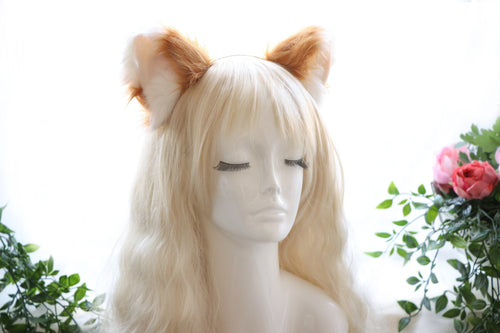 Cat ears Kitty Fox ears Cosplay Headwear Tan Yellow White Furry Flesh Wolf Dog Animal Headband Costume