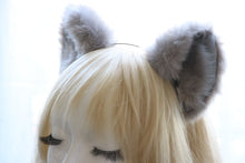 Load image into Gallery viewer, Big Cat ears Kitty Cosplay Headwear Gray Furry Gray Fur Inside Animal Headband Costume