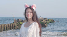 Load image into Gallery viewer, Pink Quilts White Cat Ear Headband Furry Animal Headdress Handmade Headpiece Cat Mom Gifts for her Cute Christmas