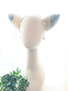 Light Blue And White Furry Cat Ears KItty Cute Costume Hairclip Headband 【NALUMI】