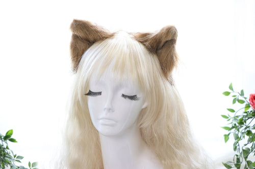 Mix Brown Cat ears Kitty kitten Cosplay Anime Headwear Long Mix Furry Animal Hair clip Hairpin Costume Natural Simulation