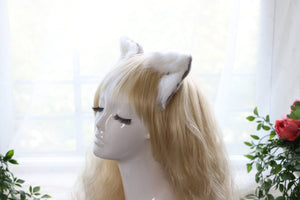 Gray White Cat ears Kitty kitten Cosplay Anime Headwear Long Mix Furry Animal Hair clip Hairpin Costume Natural Simulation