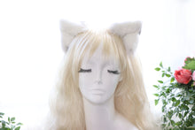 Load image into Gallery viewer, Gray White Cat ears Kitty kitten Cosplay Anime Headwear Long Mix Furry Animal Hair clip Hairpin Costume Natural Simulation