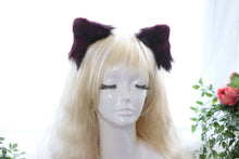 Load image into Gallery viewer, Black Purple Cat ears Kitty kitten Cosplay Anime Headwear Long Mix Furry Animal Hair clip Hairpin Costume Natural Simulation