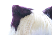 Load image into Gallery viewer, Black Purple Cat ears Kitty kitten Cosplay Anime Headwear Long Mix Furry Animal Hair clip Hairpin Costume Natural Simulation