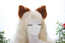 Load image into Gallery viewer, Coffee Brown Cat ears Kitty kitten Cosplay Anime Headwear Long Mix Furry Animal Hair clip Hairpin Costume Natural Simulation