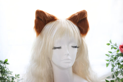 Coffee Brown Cat ears Kitty kitten Cosplay Anime Headwear Long Mix Furry Animal Hair clip Hairpin Costume Natural Simulation