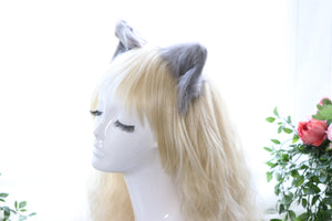 Gray Cat ears Kitty kitten Cosplay Anime Animal Headwear Long Mix Furry Animal Hair clip Hairpin Costume Natural Simulation