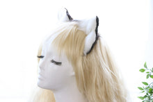 Load image into Gallery viewer, Black White Cat ears Kitty kitten Cosplay Anime Headwear Long Mix Furry Animal Hair clip Hairpin Costume Natural Simulation