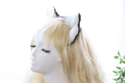 Black White Cat ears Kitty kitten Cosplay Anime Headwear Long Mix Furry Animal Hair clip Hairpin Costume Natural Simulation