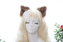 Load image into Gallery viewer, Teddy Brown Cat ears Kitty kitten Cosplay Anime Headwear Long Mix Furry Animal Hair clip Hairpin Costume Natural Simulation
