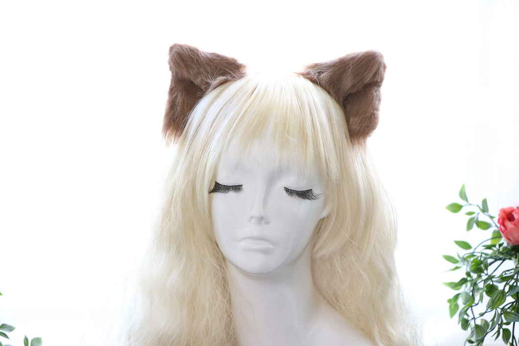 Teddy Brown Cat ears Kitty kitten Cosplay Anime Headwear Long Mix Furry Animal Hair clip Hairpin Costume Natural Simulation