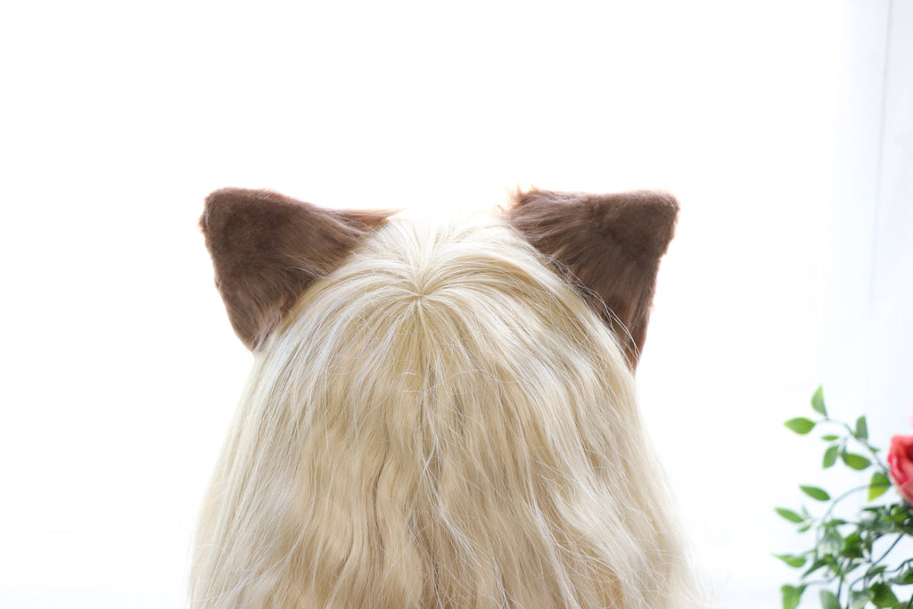Teddy Brown Cat ears Kitty kitten Cosplay Anime Headwear Long Mix Furry Animal Hair clip Hairpin Costume Natural Simulation