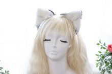 Load image into Gallery viewer, Black White Cat ears Kitty kitten Cosplay Anime Headwear Long Mix Furry Animal Hair clip Hairpin Costume Natural Simulation