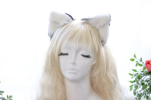 Black White Cat ears Kitty kitten Cosplay Anime Headwear Long Mix Furry Animal Hair clip Hairpin Costume Natural Simulation