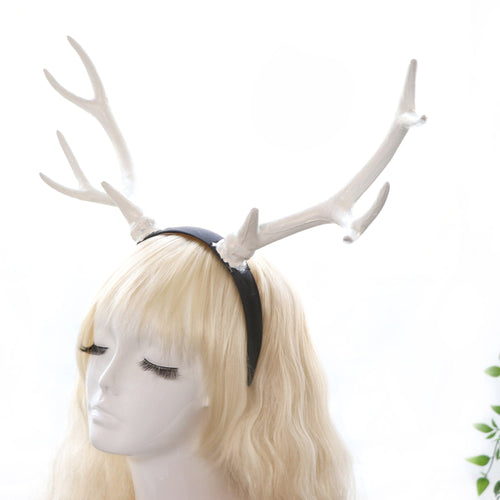 White Reindeer Antler Headband — Christmas Deer Costume Headpiece, Holiday Party Antlers