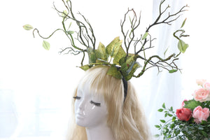 Black Blue Branch Horn All Leaves Vine Nymph Forest Horn Headdress Headwear Antlers Green Elf makeup Halloween Costume【NALUMI】