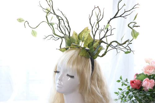Black Blue Branch Horn All Leaves Vine Nymph Forest Horn Headdress Headwear Antlers Green Elf makeup Halloween Costume【NALUMI】