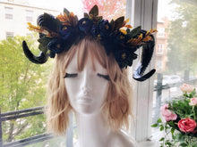 Load image into Gallery viewer, GOAT HORNS HEADDRESS - Flower Head Piece - Ram Horns Headpiece - Unique Head Piece - Forest Headdress - Head Piece Festival