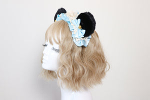 Bear Ears Black Cute Headwear Lolita Light Blue Ribbon Bells Bows Jingle Lace Furry Animal Headband Costume Halloween