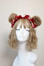 Load image into Gallery viewer, Bear Ears Teddy Brown Cute Headwear Lolita Red Ribbon Bells Bows Jingle Lace Furry Animal Headband Costume Halloween