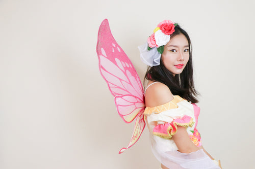 Pink Yellow Colorful Princess Butterfly Wing Glitter 3 Layers Cosplay Costume Big handmade Elf Halloween NALUMI