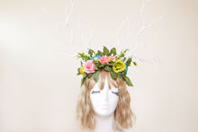 Load image into Gallery viewer, Colorful HORNS HEAD DRESS Unique Costume Forest Horror Headdress White Branch Horn Flowers Nymph Horn Headdress Headwear Antlers Halloween