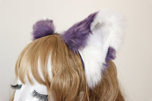 Load image into Gallery viewer, Cat ears Kitty Headwear Watermelon Purple/White Furry Animal Headband Costume Bow Bells