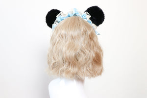 Bear Ears Black Cute Headwear Lolita Light Blue Ribbon Bells Bows Jingle Lace Furry Animal Headband Costume Halloween