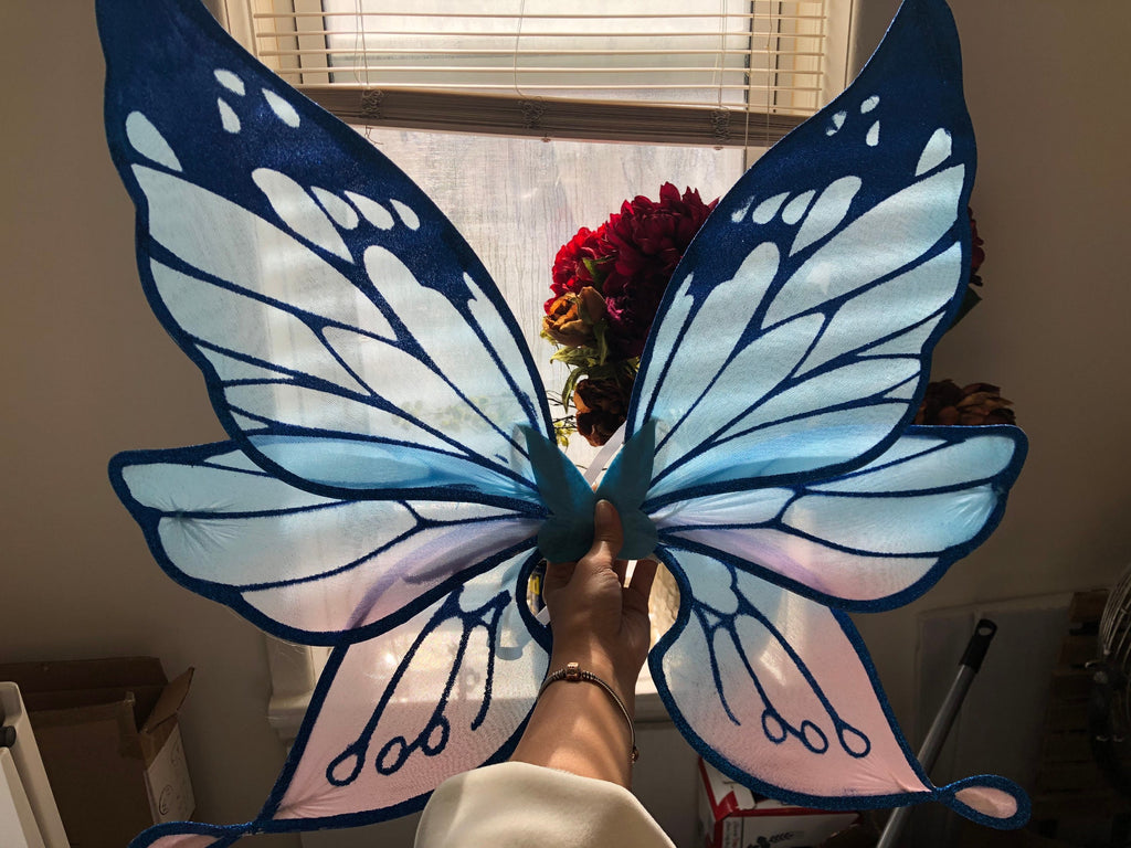 Elsa Blue Pink Colorful Frozen Princess Butterfly Wing 3 Layers Cosplay Costume Big handmade Elf Halloween NALUMI