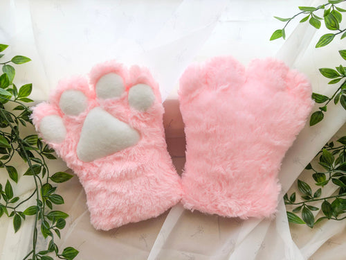 Pink White Cat Paws Kitty kitten Bear Paw Cosplay Anime Furry Animal Costume Halloween