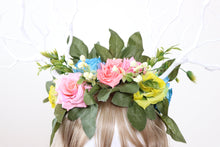 Load image into Gallery viewer, Colorful HORNS HEAD DRESS Unique Costume Forest Horror Headdress White Branch Horn Flowers Nymph Horn Headdress Headwear Antlers Halloween