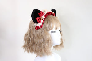 Bear Ears Black Cute Headwear Lolita Red Ribbon Jingle Bells Bows Lace Furry Animal Headband Costume Christmas Gift Halloween