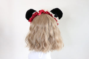 Bear Ears Black Cute Headwear Lolita Red Ribbon Jingle Bells Bows Lace Furry Animal Headband Costume Christmas Gift Halloween