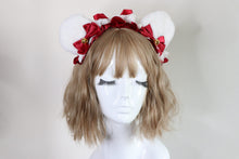 Load image into Gallery viewer, Bear Ears White Cute Headwear Lolita Red Ribbon Jingle Bells Bows Lace Furry Animal Headband Costume Christmas Gift Halloween